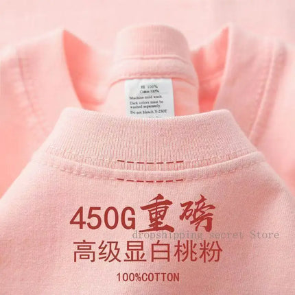American 450g Solid Heavyweight Cotton Short Sleeve T-Shirt  Loose Casual Men's and Women's Hundred Basic Tops