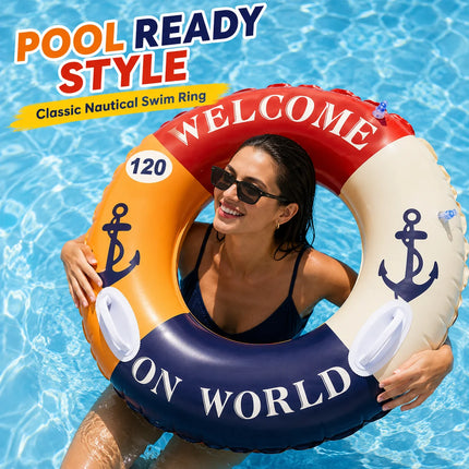Large Inflatable Swim Ring for Adults Pool Float Tube with Handles Summer Beach Swimming Circle Water Toy 3 Colors