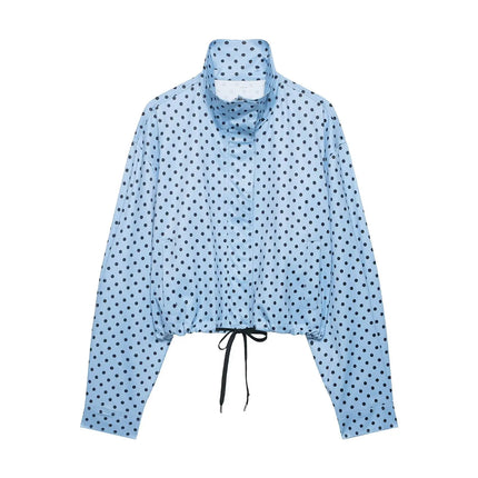 HH Woman Autumn Long Sleeves Turtleneck Zipper With Pockets Drawstring Casual Coats Women Fashion Polka Dot Printed Jacket