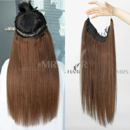 #1 Jet Black Fish Line Wire Hair Extensions Invisible Clip in Human Hair Extensions 4 Clips Real Natural Hair 12-24Inch