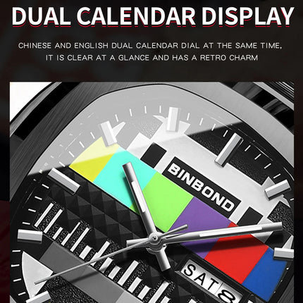 BINBOND Creative TV Dial Men's Watches New Fashion Original Retro Design Luminous Quartz Wristwatch For Men With Calendar Week