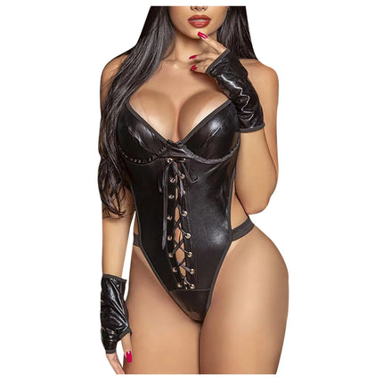 Porno Lingerie Sexy Exotic Underwear Woman Bodysuit PU Leather Dress Babydoll Lenceria Sexi Costumes Sex Clubwear Sleepwear