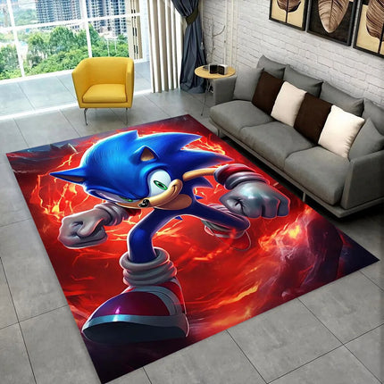 3D S-Sonik Cartoon Retro Area Rug, Carpet Rug for Living Room Children's Bedroom Sofa Doormat Decor, Kid Play Non-slip Floor Mat