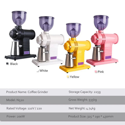 Professional Electric Coffee Grinder Automatic 10 Gear Adjustable 200W Ghost Teeth Burr Coffee Beans Grinding Machine N520