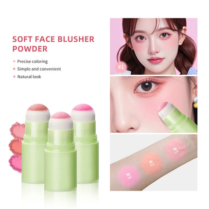 Soft Fog Blush Stick Face Blusher Patting Powder Blusher for Cheeks Cute Korean Style Waterproof Blush Sponge Brush Head 3Colors