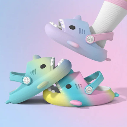KIDMI Boys Girl Shark Slides Non-Slip Open Toe Cloud Sandals Cute Comfy Cushioned Thick Sole Slippers Cartoon Shower Slippers