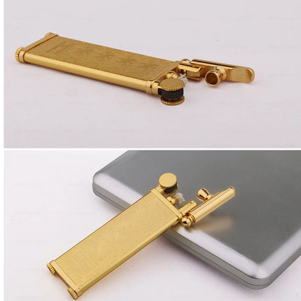 Japan Retro Gold Thin Wheel Kerosenes Lighter Metal Portable ultra-thin Gasolines Flint Wick Lighter for Men's Cigarette Gift