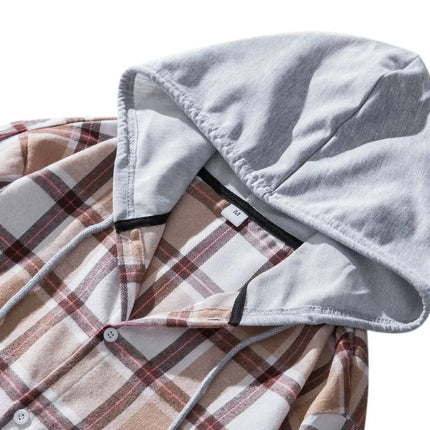 Autumn Hot Sale Of The Season Men's Plaid Hooded Casual Shirt Independent Station Cross-Border Checkered Hoodie Style Floral Patchwork