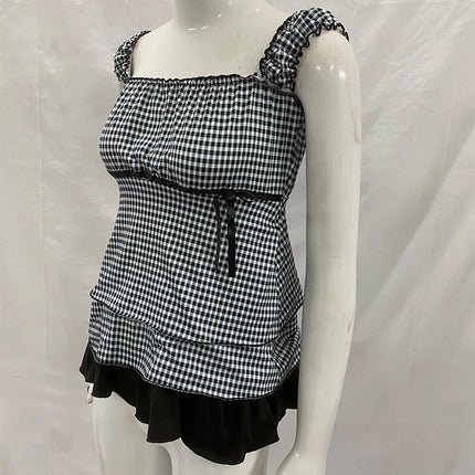 Summer Women's Sweet Gingham Ruffle Camisole Black And White Plaid Sleeveless Tank Top Y2K Aesthetic Casual Streetwear  2025 New