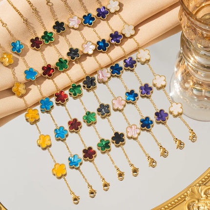 316L Stainless Steel Lucky Five-Petal Flower Bracelet For Woman Stylish Plum Blossom Five-Leaf Clover Party Exquisite Jewelry