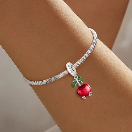 925 Sterling Silver Pink Cake Cherry Pineapple Strawberry Cherry Pendant Charm Ball Suitable for Bracelets DIY Women's Jewelry