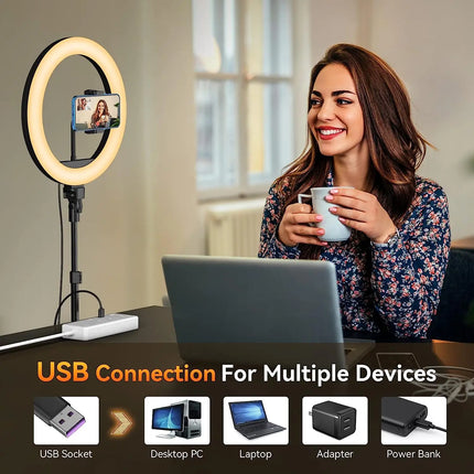 12" Selfie Ring Light with Aluminum Tripod Stand,Bluetooth Remote, for Video,Photos,Make Up,3 Color Mode Controller,USB Powered