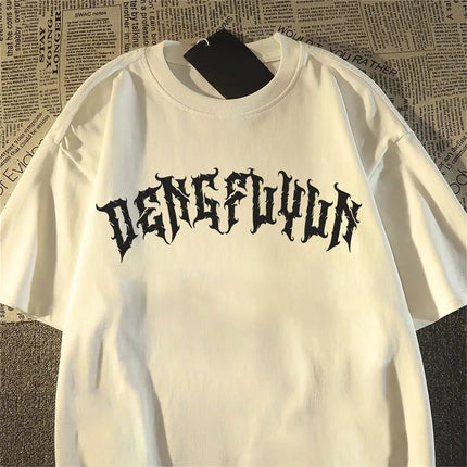 2025 New pure cotton American retro skull print T-shirt with round neck and short sleeve women's summer European and American tops