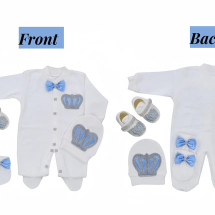 Dollbling Royal Bling Jewelry Crown Gift Clothing Sets Welcome Home Baby Rompers Mittens Bonnet Pajamas Outfit 4pcs Layette