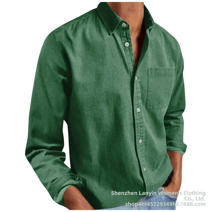 Long Sleeve Collared Men's Shirt Business Commute Style Polyester Fabric Machine Washable Spring Autumn Collection 2025