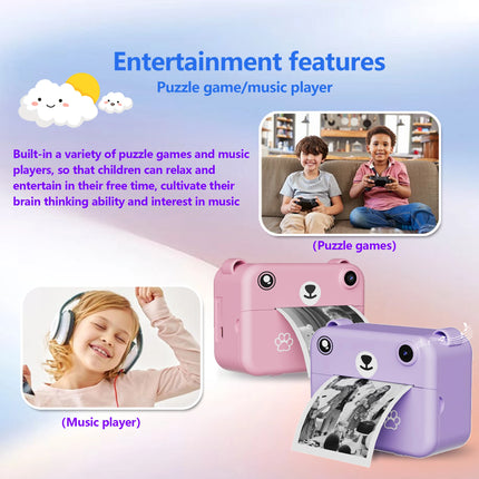 Kids Camera Instant Print Toy Portable Small Camera With 32G Memory Card ,3 Rolls Printing Paper, Gift For Boys And Girls