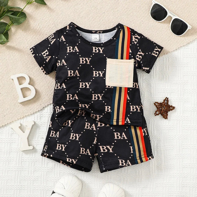 2PCS Summer Toddler Baby Boy Clothing Set T-shirt Letter Short Sleeve Top + Shorts Light Luxury Style for Baby boy 0-3 Years