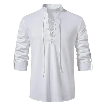 King Billion Men's Shirts Casual Men Cotton Linen Long Sleeve T-shirt Spring Autumn Vintage Shirt US Size Drawstring Neck