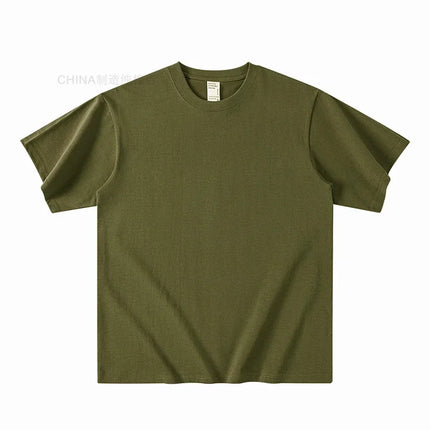 Summer Light Blue 300g Heavy Cotton Short-sleeved T-shirt Loose Men's and Women's Casual Half-sleeves Tee
