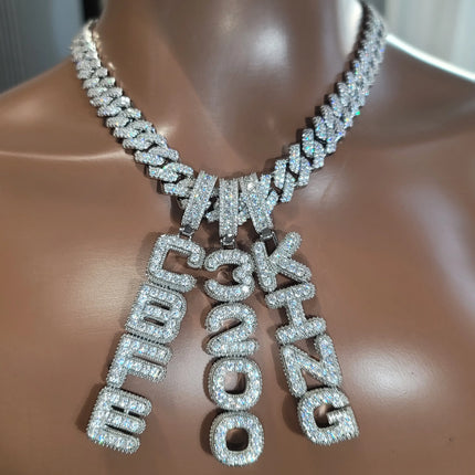 Custom Name Vertical Necklace Pendant Fashion Cube Double Layer Word Jewelry Personalized Iced Out Letter Number Chain For Men