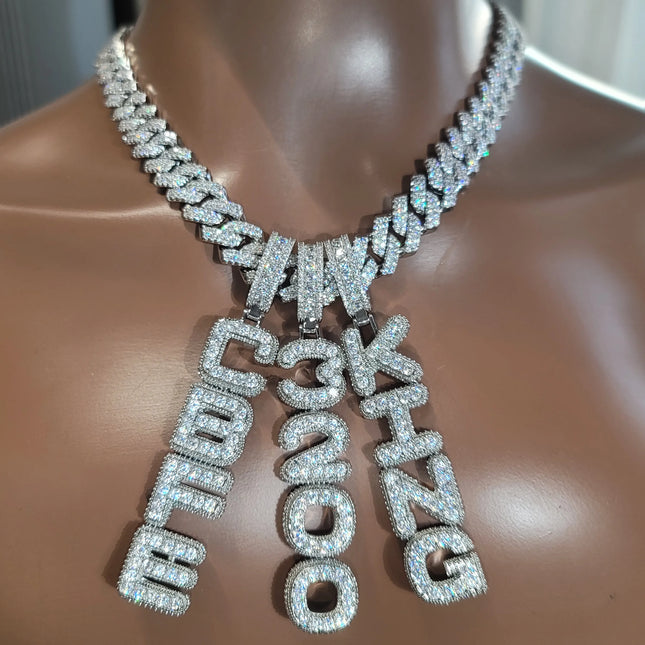 Custom Name Vertical Necklace Pendant Fashion Cube Double Layer Word Jewelry Personalized Iced Out Letter Number Chain For Men