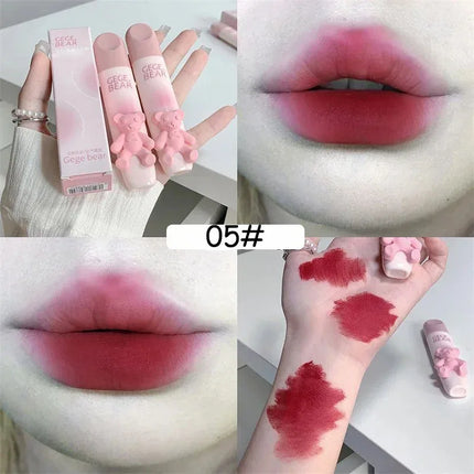 Cute Bear Lip Gloss Waterproof Long Lasting Non Fading Matte Lip Glaze Moisturing Non-marking Red Brown Velvet Liquid Lipsticks
