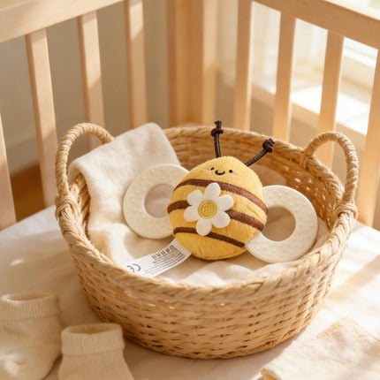 Cute Bee Baby Teething Toy with Rattle - Soft Plush, Portable, Easy to Grip, BPA-Free Silicone Teether for Infants 0-12 Months,