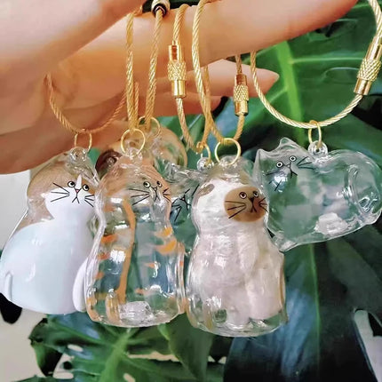 Cat Hair Memorial Storage Keychain Cat Fur Container Pets Cat Fur Collector Capsule Keyring Kitty Hair Hanging Pendants