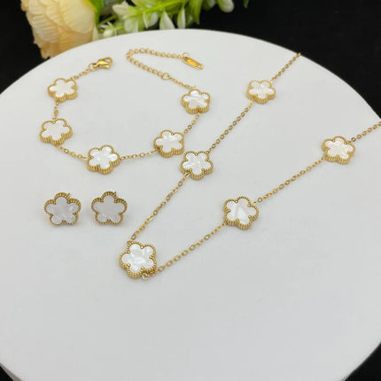 Jewelry Clover five-leaf stainless steel bracelet Necklace Earrings Jewelry set luxurious high quality party gifts