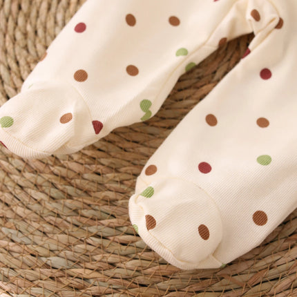 Baby Polka Dot Three-Piece Set 0-12 Months Old Newborn Spring and Autumn Soft Cotton Button-Up Top + Footed Pants + Hat Infant Fresh Polka Dot Cute Loungewear Set
