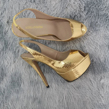 Women Pumps Stilettos 14CM Platform Stripper High Heels Sexy Open Toe Sandals Gladiator Party Dress Wedding Shoes Large Size 44