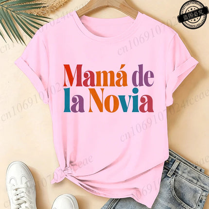 Women's Casual Short Sleeve T-Shirt Spanish Girl Bachelorette Party Graphic T-Shirts- Black White, Medium Stretch Round Neck