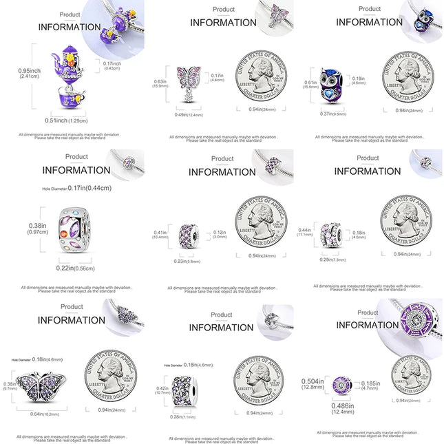 925 Sterling Silver Purple Series Butterfly Aries Gemini Safety Chains Fit Original Bracelet DIY Jewelry Making Gift For Women