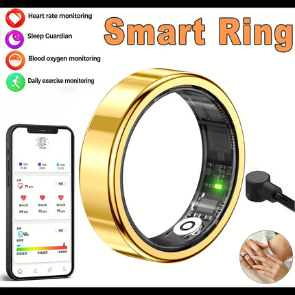 R09 Smart Ring Men Women with Charging Case,Heart Rate Blood Oxygen,Skin Temperature Monitor,5ATM Waterproof For Android iOS