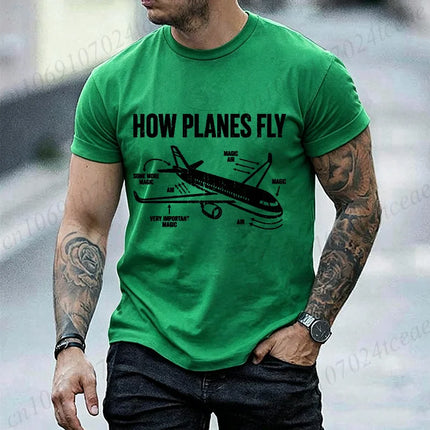 How Planes Fly Graphic Men T Shirts Aviation Pilot Gift O Neck Short Sleeve T-Shirts Streetwear Airplane Print Casual Tees Tops