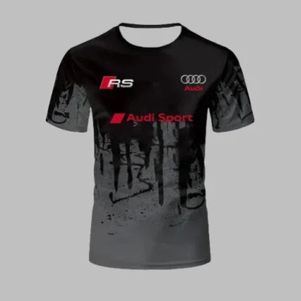 Summer Audi Fashion Racing Motorcycle Pattern Printed Rider Short Sleeve T-shirt for Men and Women Adult Sports Top