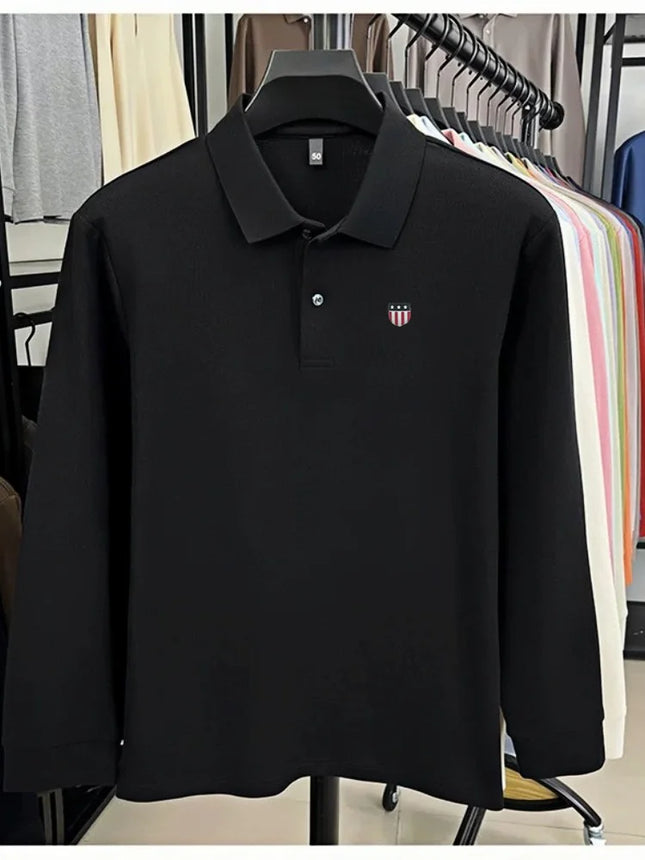 Luxury men's polo shirt long sleeved branded printed top spring new 100% cotton comfortable breathable business casual T-shirt