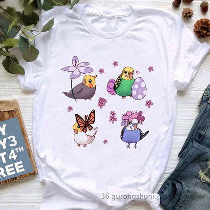 I Just Really Like Cockatiels Ok Graphic Print Tshirt Women Lovely Parrot T Shirt Femme White Short Sleeve Female T-Shirt Tops