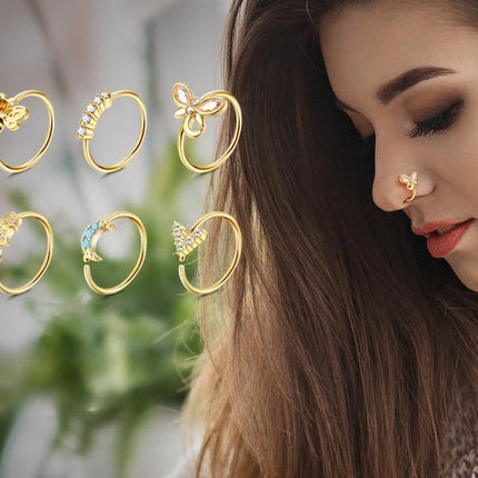 Drperfect 1Pc 20G Nose Rings Hoop for Women Men Surgical Stainless Steel Dangle Nose Ring Cartilage Earring Piercing Jewelry
