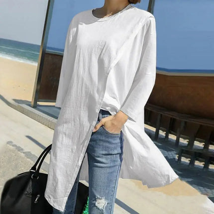 Plus Size 5XL VONDA Women Blouses Autumn Asymmetrical Split Shirts 2024 Fashion Casual Long Sleeve Tops Loose Solid Color Blusas