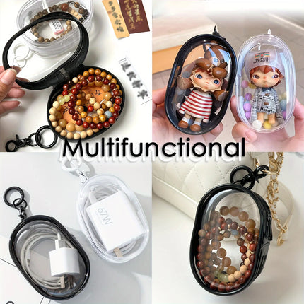 New Portable Clear Figure Display Keyring Bag Waterproof PVC Oval Hanging Blind Box Storage Bags Keychain Organizer Case