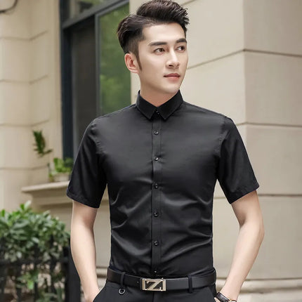Slim Fit Long Sleeve Silk Men's Shirt Hong Kong Style Workwear Iron-Free Professional Shirt Youth Fashion Spring