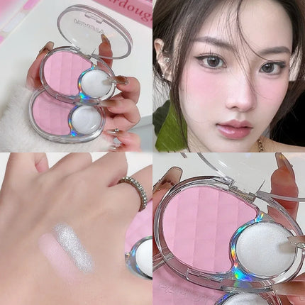 Whitening Shine Duo Blush Palette Velvet Mist Blusher Highlighter Palette Matte & Pearlescent Glitter Cheek Contour Shadow