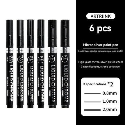1-6pcs Chrome Pen Marker Mirror Waterproof DIY Reflective Paint Repair for Rock Ceramic Glass Metallic Gold/Silver 0.8/1/2mm Nib