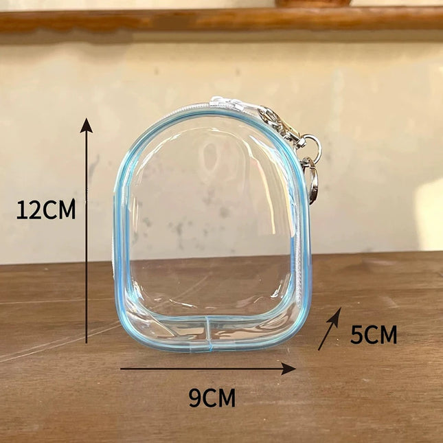 12cm PVC Transparent Storage Bag With Keychain Multicolor Cartoon Doll Display Box Dustproof Case Earphones Gift Organizer Bags