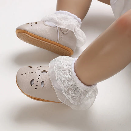 Breathable Newborn Baby Shoes Baby Boy Girl Shoes Girl Classic Bowknot Rubber Sole Anti-slip PU  Toddler Shoes First Walker