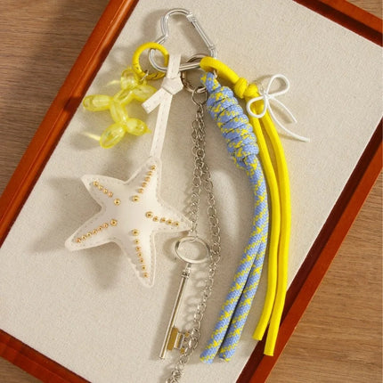 Funny Elegant Starfish Tassel Keychain Alloy Leopard Print Leather Tulip Pendants Cartoon Frog Beaded Bag Pendant Party