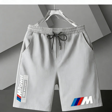 BMW Y2k Print Shorts Men Summer Casual Streetwear Gym Fitness Sports Five-point Pants Elastic Waist Loose Comfort Daily Bottoms
