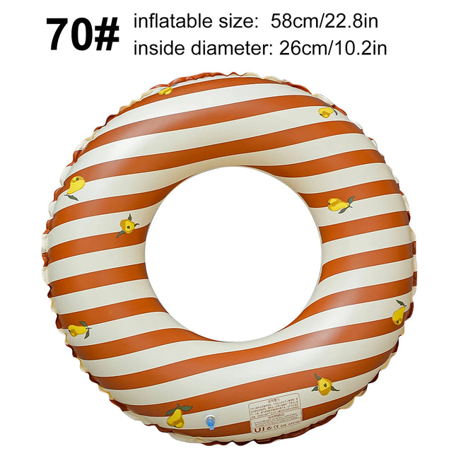 Inflatable Swim Ring ,Orange Striped Lemon Print Pool Floats Tube, Summer Water Toy for Adults Beach Pool Party