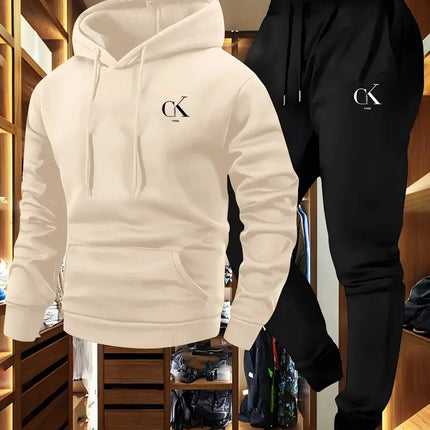 2026 Men'S Hoodie & Sweatpants Set - Casual Gray Loungewear with Pockets Drawstring Hood and Ribbed Waistband -Season Comfort